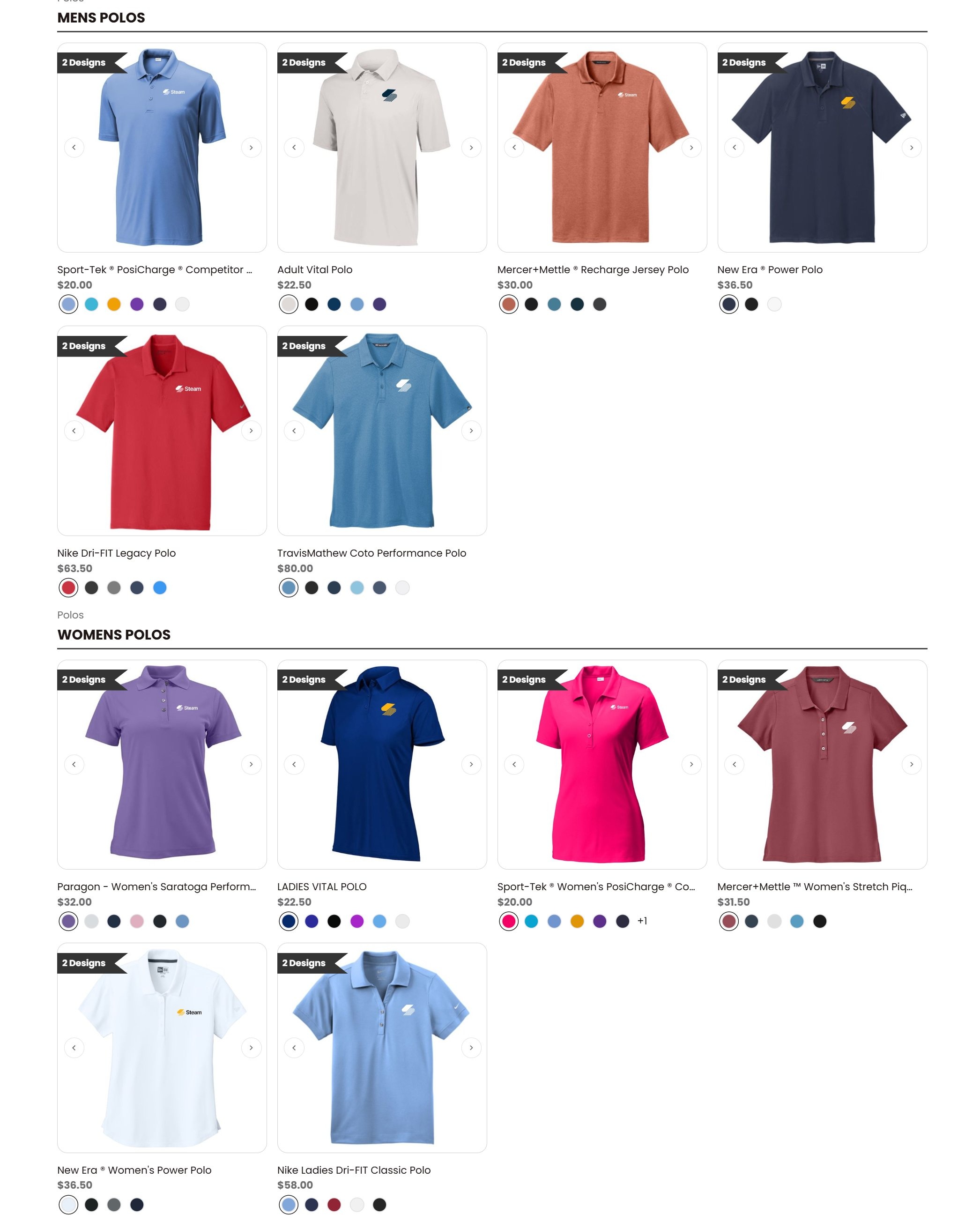 Custom online apparel store showing branded polo shirts